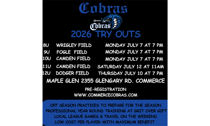 2026 COBRAS TRYOUTS (8u - 12u)